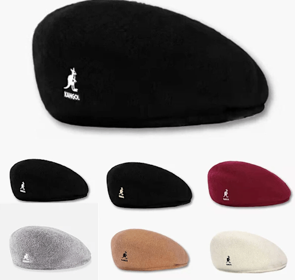 Platt basker, unisex vardagsbasker, vinterkeps, ull, grå med vit etikett.