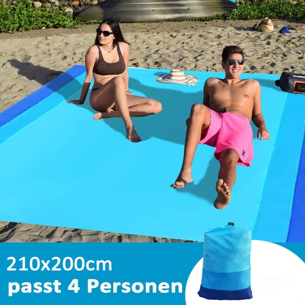 Camping nylonficka trefärgad picknickmatta - gradientblå - kantsömmar (tre färger) - 200*210CM