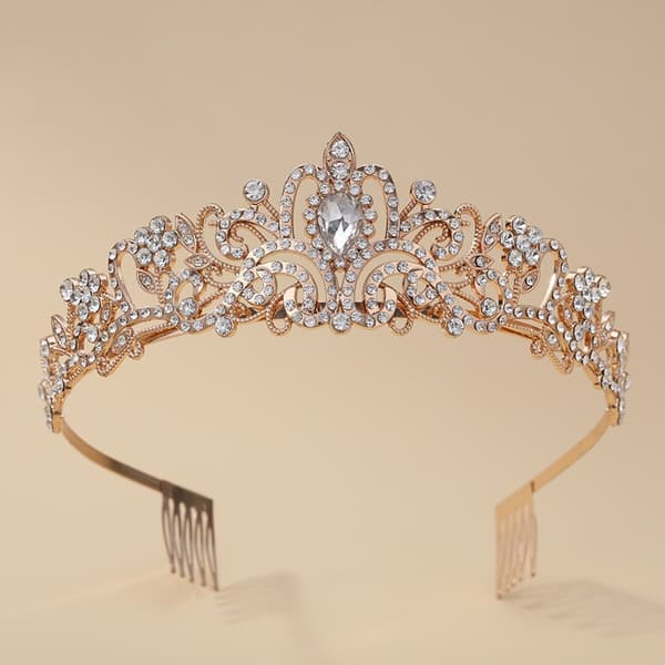 Kronehodebånd med rhinsteiner, bryllupskrone, bursdagshårtilbehør, festhodebånd