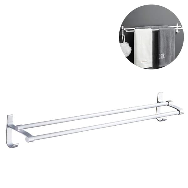 Stansefri dobbel håndklestang i matt aluminium - 60 cm
