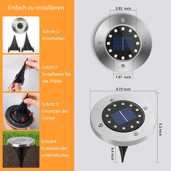 12PCS-Solar markbelysning-12 varmt ljus-Solar markbelysning