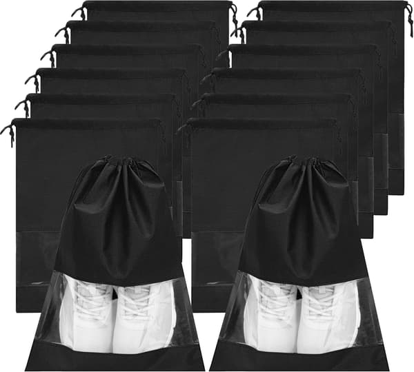 12 st tomma non-woven tofflor transparenta dragskoväskor