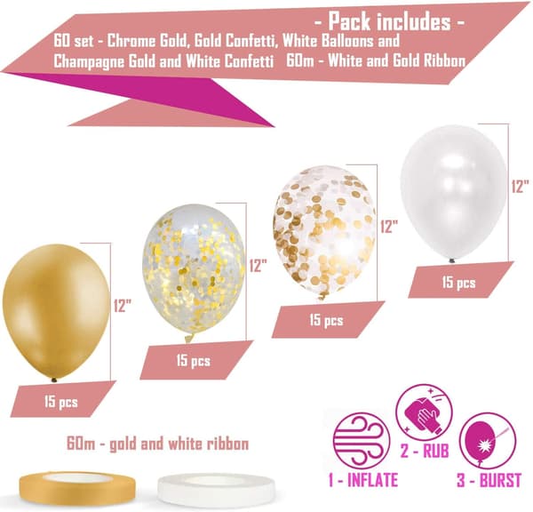 60 STK Dekorative ballonger gull