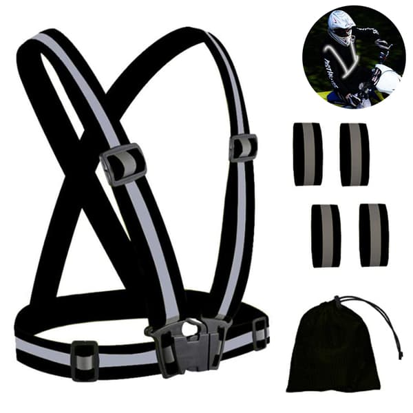 Reflekterende elastisk båndsett - 1 stropp + 4 armstropper + oppbevaringspose - Svart