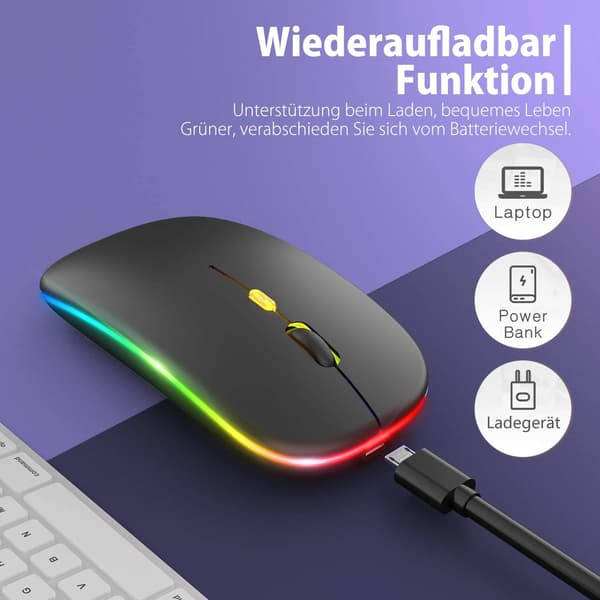 Bluetooth dual-mode trådløs mus opladning lydløs lysende mus - dual-mode Bluetooth lysende - sort