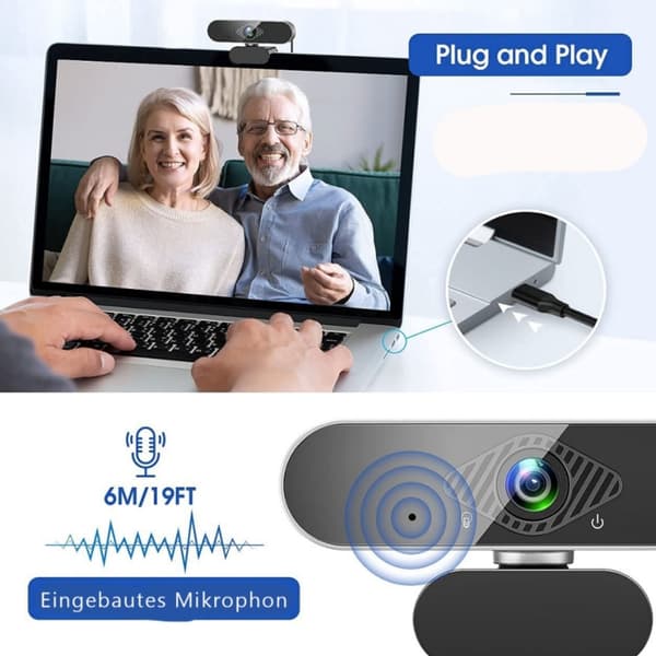 1080P Webcam med mikrofon - Sort - 1080P