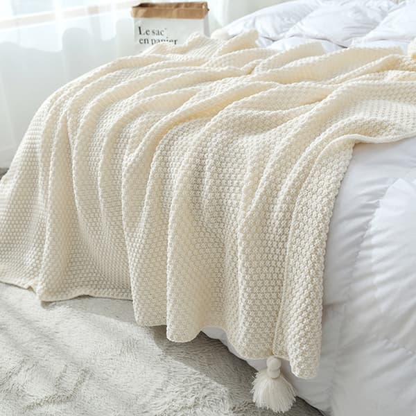 Stickad ullfilt fritid luftkonditioneringsfilt-beige-150*200