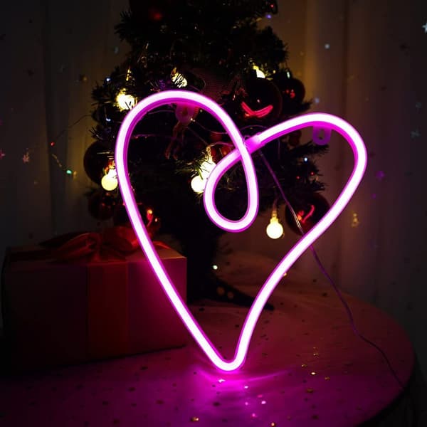 LED Neonlys - Hjerteform (Batteri + USB) - Pink
