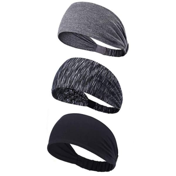 3PCS Yoga Pannband - Randig Grå + Mörkgrå + Ljusgrå