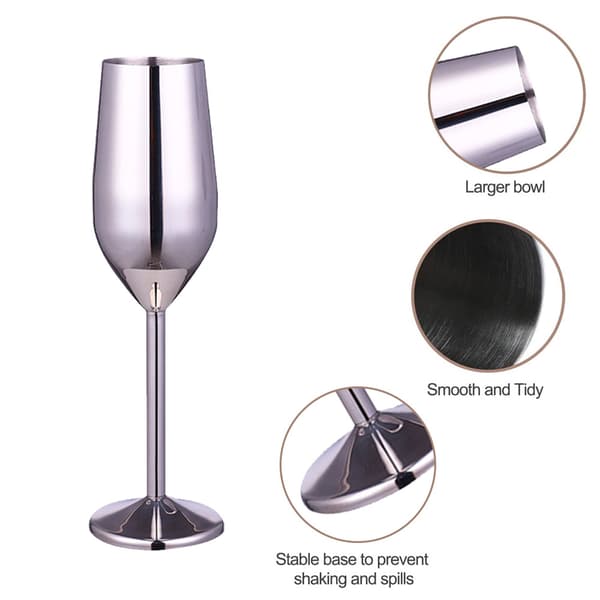 2 stk. vinglas i rustfrit stål - champagneglas 220 ml [sølv]
