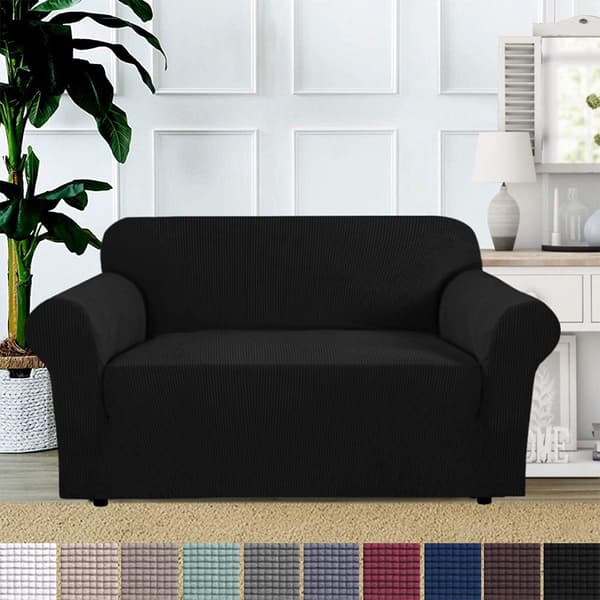 140*180cm stretch sofföverdrag - rutigt borstat svart
