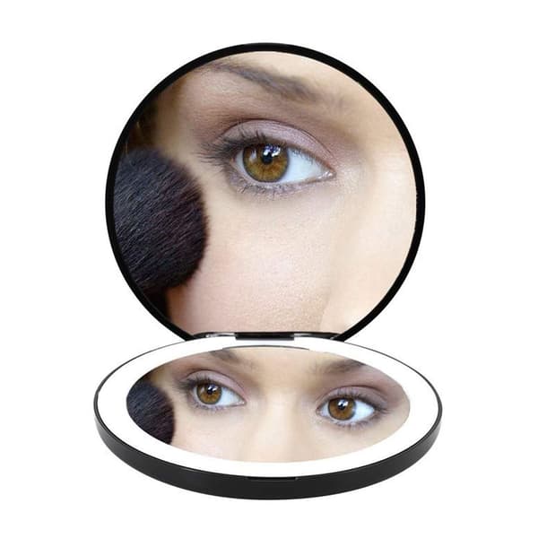 LX-2302C (Genopladelig) Sammenfoldeligt Makeupspejl - Sort (Genopladelig 10x)
