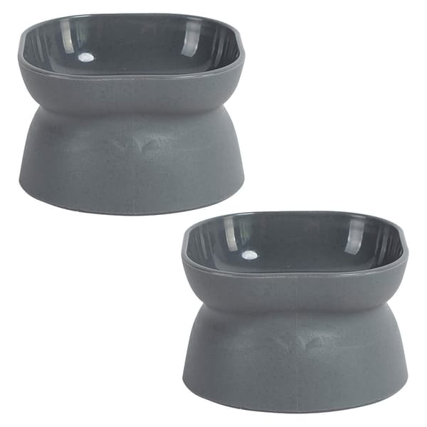 2-pack kattmatskålar - Modern skål tvåpack (grå + grå)