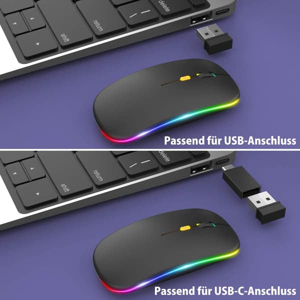 Bluetooth dual-mode trådløs mus opladning lydløs lysende mus - dual-mode Bluetooth lysende - sort