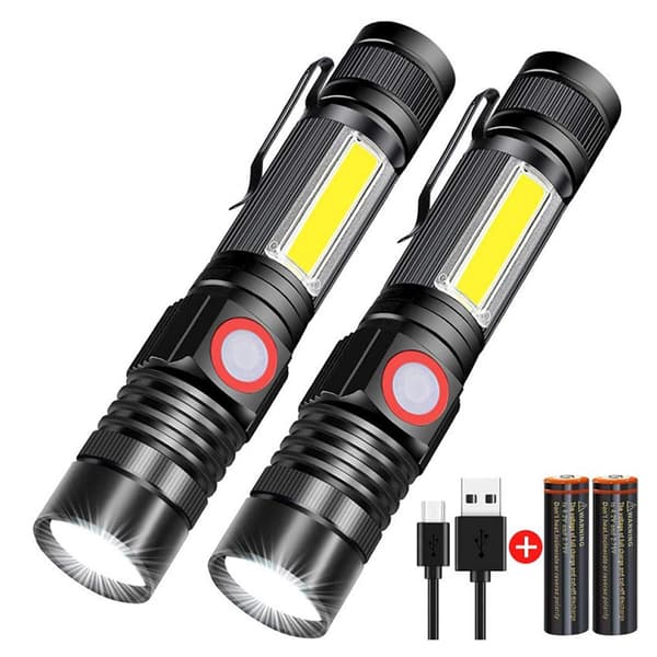 2 kpl USB-ladattava taskulamppu - taskulamppu + akku + USB-kaapeli