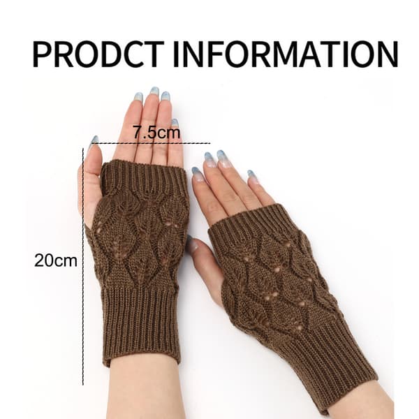 Stickade fingerlösa ullhandskar för höst och vinter - Khaki