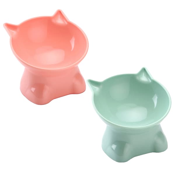 2 st högbent kattskål - rosa + grön