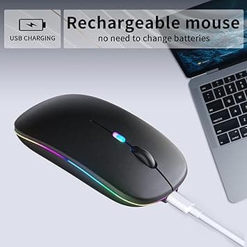 Trådløs Bluetooth-mus – Genopladelig, lydløs, dobbelt tilstand (Bluetooth 5.2 & USB) med LED-lys – Bærbar til bærbar computer, stationær computer og tablet (sort)