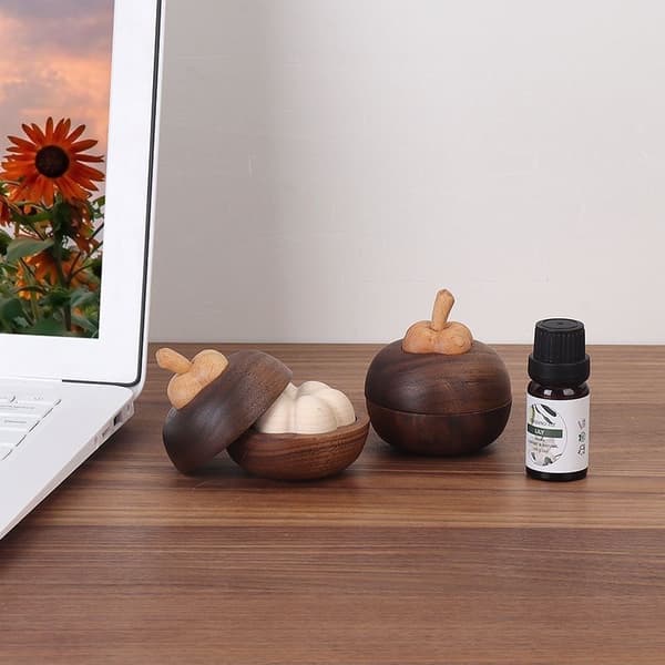 Kreativ Mangosteen Aroma Diffuser med Flameless Aroma Diffuser i Massivt Sort Valnøddetræ