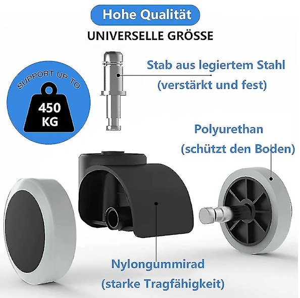 Erstatningshjul for kontorstoler med harde gulv - egnet for gamingstoler, svingstoler, etc.