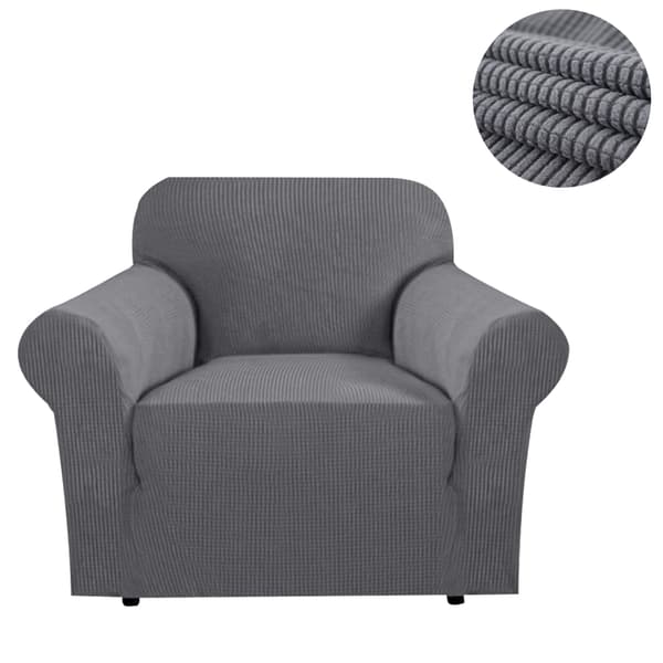 90*140cm elastisk sofatrekk - rutete børstet lys grå