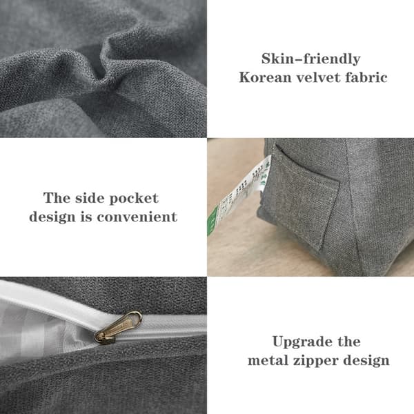 Stor soffkudde-koreansk sammet-grå-45*22*50 med nackstöd