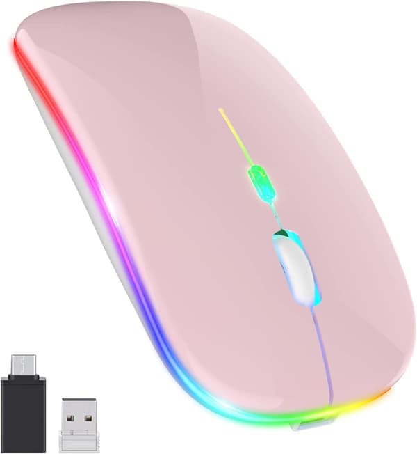 Trådløs Bluetooth dual-mode mus med lading, lydløs og lysende - dual-mode Bluetooth lysende - rosa