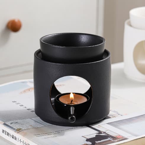 Svart delad keramisk aromdiffusor, doftspridare, eterisk oljediffusor