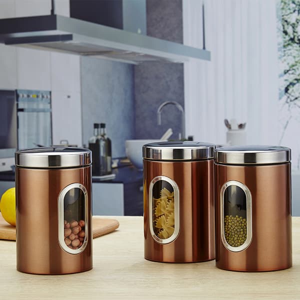 Lufttät köksburk med fönster - medium bronsset (3 delar)