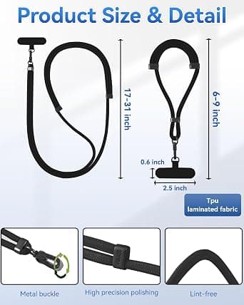 Telefonstropp for iPhone: Crossbody-telefonstropp og håndleddsstropp for de fleste iPhone- og Android-smarttelefoner, svart