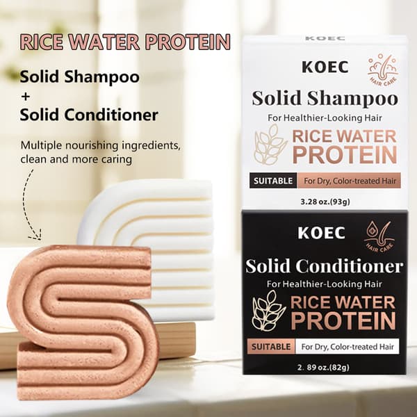 KOEC Ris Hårshampoo og Balsam Sæt - Rensende og Nærende Fast Shampoo og Balsam A