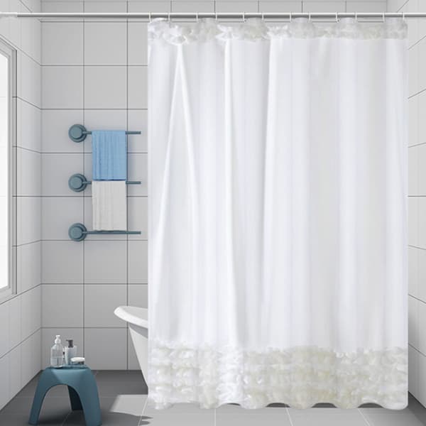 Hvid blonde polyester badeforhæng - bredde 150*højde 180 plus metalspænde