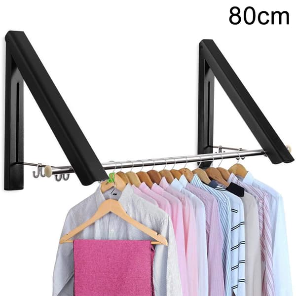 Sort dobbelt 80 cm vandret stang foldbart tørrestativ - uden boring