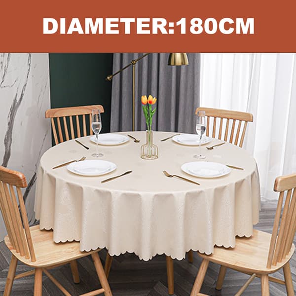 1 duk - Löv Beige (Förtjockad) - 180 cm Rund Duk