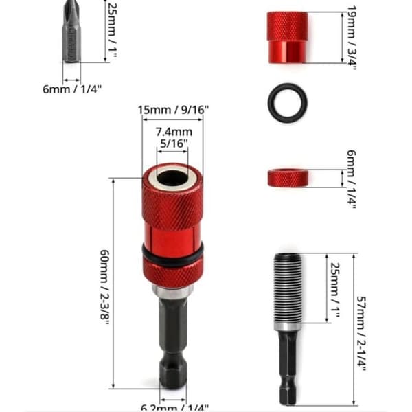 – 1/4\" Magnetisk Bitshållare – 2-pack med Djupstopp – Kromvanadinstål – För Gipsplugg