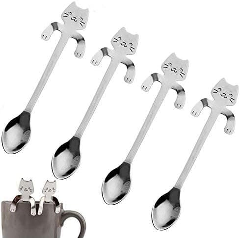 4st-Kaffe sked med katt handtag-Silver
