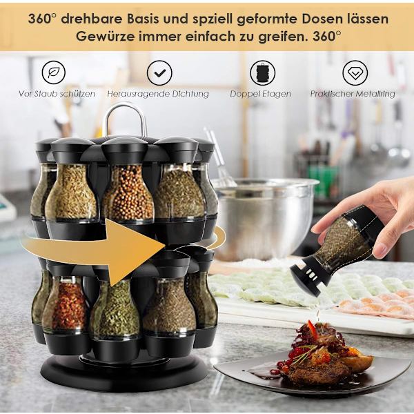 Roterbart kryddställ kryddburk glasflaskset - dubbla lager 16 flaskor