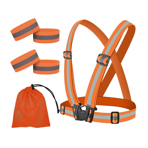 Reflekterande elastiskt bandset - 1 axelrem + 4 armremmar + förvaringsväska - orange