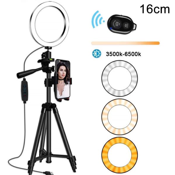 16 cm dimbar ringlampe + brakett + Bluetooth-kontroller + mobiltelefonholder