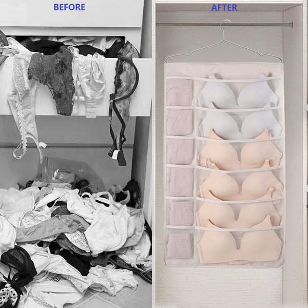 Strømpeopbevaringspose-Ikke-vævet Beige [12 Gitre + 24 Gitre]