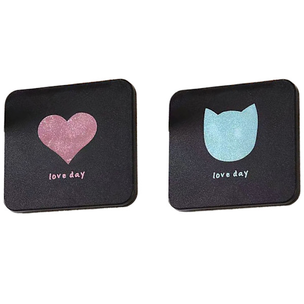 2 stk. foldbart bærbart dobbeltsidet makeupspejl - sort hjerte model + sort kat model