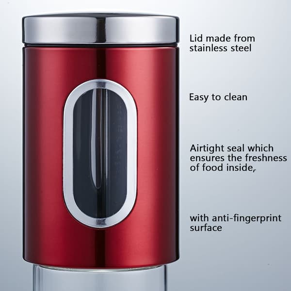 Kök förseglad burk med synligt fönster - Röd Medium Set (3-pack)