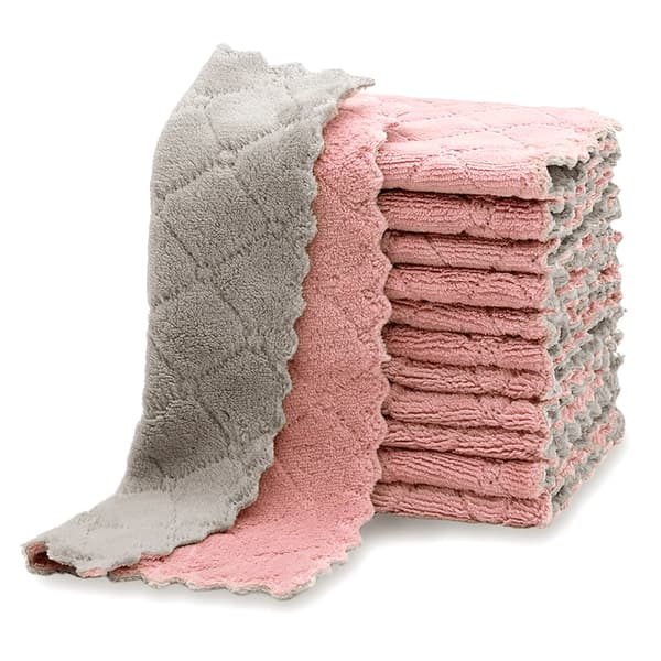 12-pack kökshanddukar - korallfleece rosa grå - 27*16