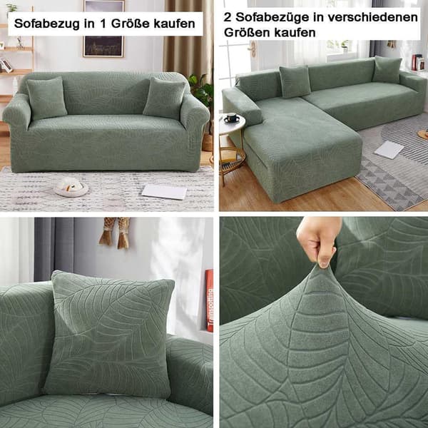 Elastiskt heltäckande enkel- och dubbelsofföverdrag - jacquard: gräsgrön - dubbel lämplig för sofflängd mellan 145-185 cm