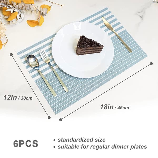 6 stk stribede dækkeservietter - 45*30cm - lyseblå og hvide striber 2*1