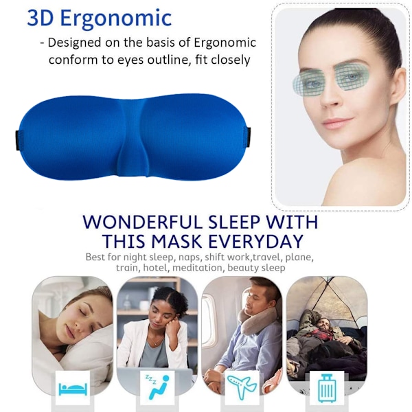 3st 3D Ögonmask - Standard Blå