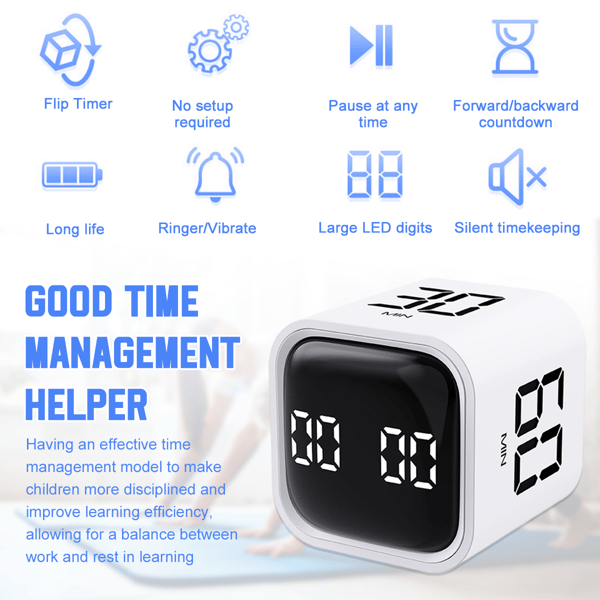 LX-Study Timer Digital Vekkerklokke-F4 Timer Hvit