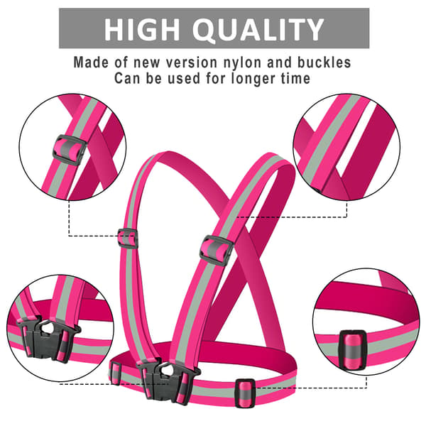 Reflekterende elastisk båndsett - 1 stropp + 4 armstropper + oppbevaringspose - Rosa