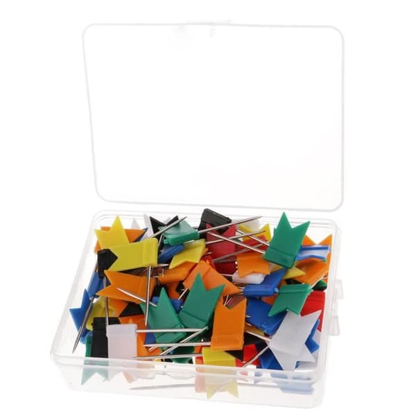 Flag-Shaped Plastic Push Pins, Colorful Map Tacks, Cork Board Marking Pins, 100-Pack, Multi-Colored