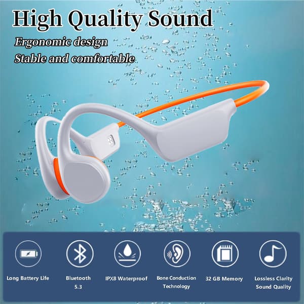 LX-Bone Conduction Bluetooth trådlösa simhörlurar X7-Orange Vit-32G